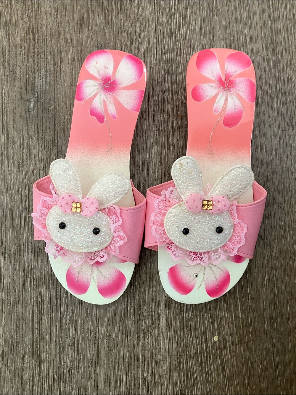 Kids Pink Bunny Wooden Platform clogs